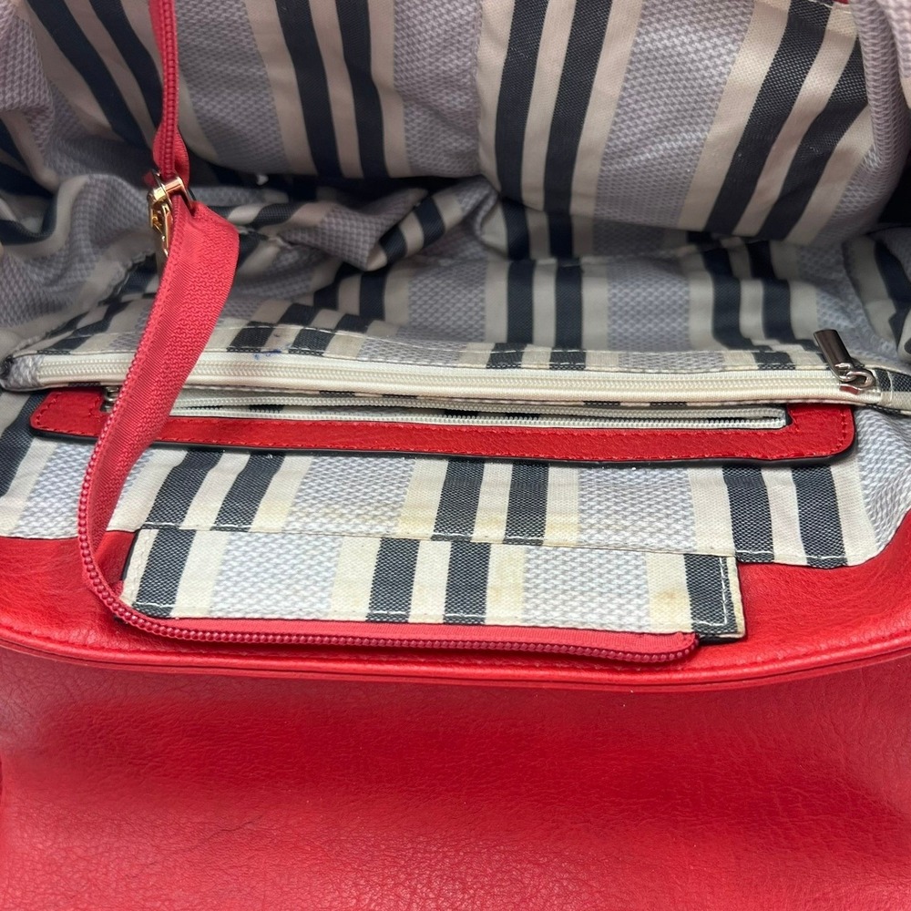 Red Vegan Leather Satchel Bag Womens Medium Red Good Crossbody Strap - Picture 5 of 9
